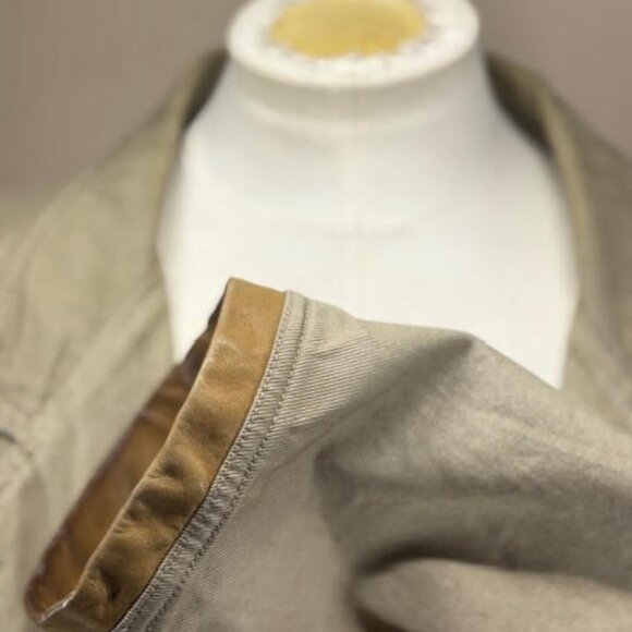 WILLIS & GEIGER Vintage Safari Jacket LEATHER COLLAR & CUFFS Tan Cotton Size XL - Picture 5 of 12